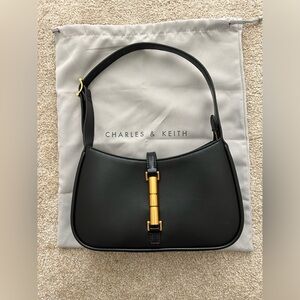 Charles & Keith Cesia Metallic Accent Shoulder Bag - Black